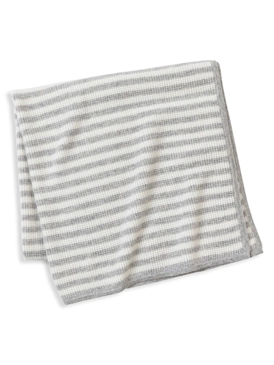 Sofia Cashmere Stripe Cashmere Blanket In Ivory Grey