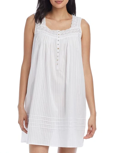 Eileen West Cotton Dobby Striped Chemise Nightgown In White