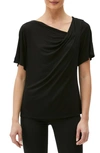 Michael Stars Estelle Asymmetric Drape Neck T-shirt In Black