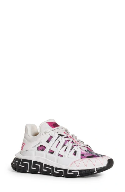 Versace Trigreca Chunky Sole Sneakers In White,fuchsia,black