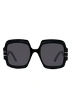 Dior Signature S1u 55mm Oversized Square Acetate Sunglasses In Shiny Black / Smoke