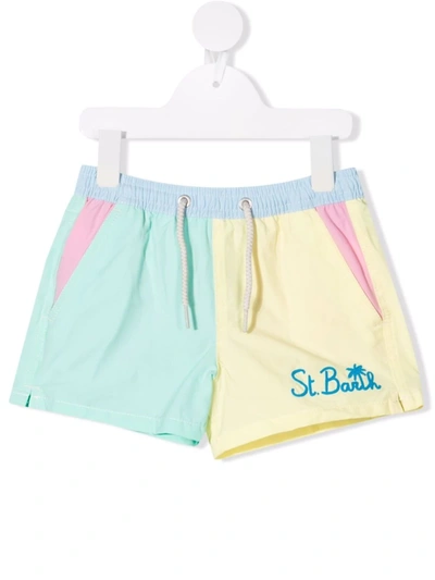 Mc2 Saint Barth Kids' Colour-block Embroidered-logo Swim Shorts In Yellow