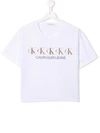 Calvin Klein Iridescent Logo-print Boxy T-shirt In 白色