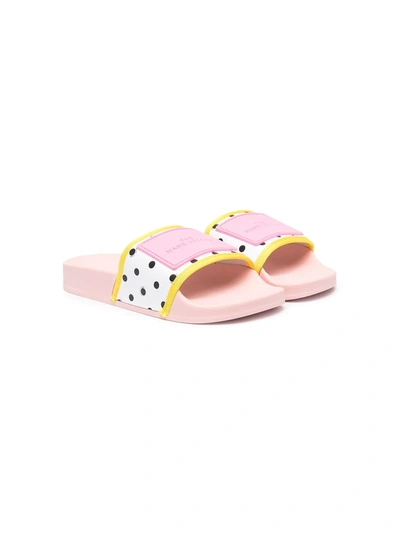 The Marc Jacobs Teen Polka-dot Logo-patch Pool Slides In Pink
