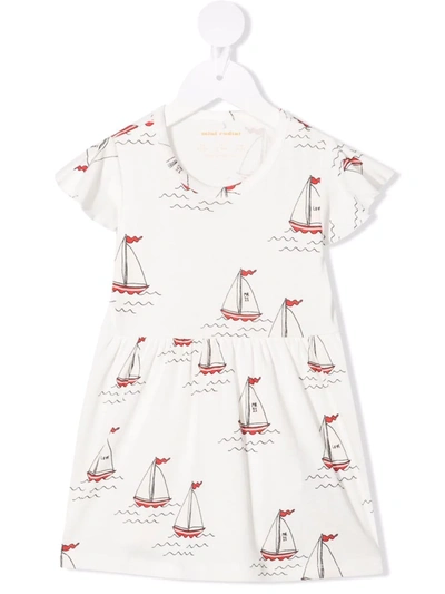 Mini Rodini Babies' Boat-print Smock Dress In 白色