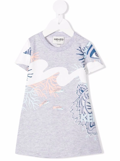 Kenzo Babies' Tiger-print T-shirt Dress In 灰色