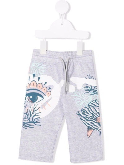 Kenzo Babies' Tiger-print Cotton Joggers In 灰色