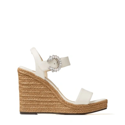 Jimmy Choo Mirabelle 110 Crystal-embellished Leather Espadrille Wedge Sandals In White