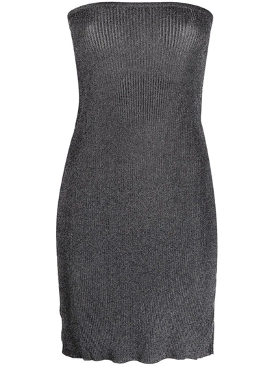 Pre-owned Dolce & Gabbana 2000s Strapless Knitted Dress In Silver
