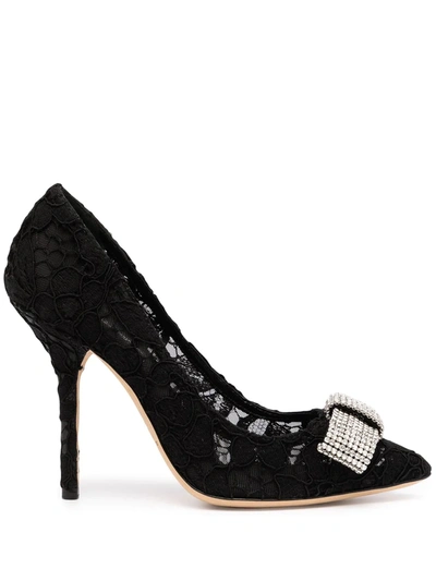 Dolce & Gabbana Bow-embellished Lace Pumps In Schwarz