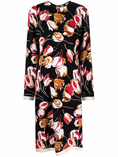 Marni Abstract-print Long-sleeve Dress In Schwarz