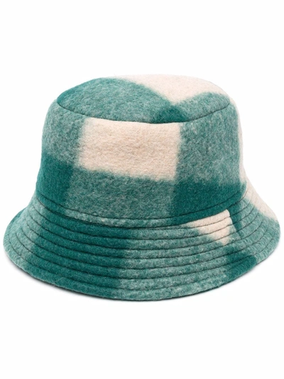 Isabel Marant Haley Embroidered Checked Felt Bucket Hat In Green
