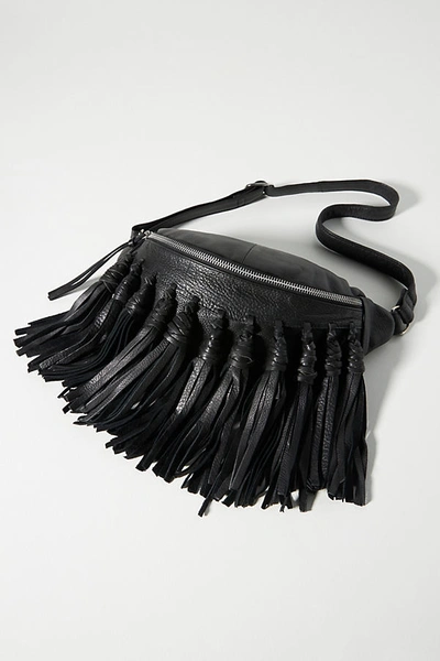 Day & Mood Fringed Leather Belt Bag In Black