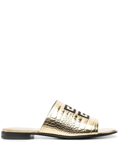 Givenchy 4g Metallic Flat Slide Mules In Neutrals