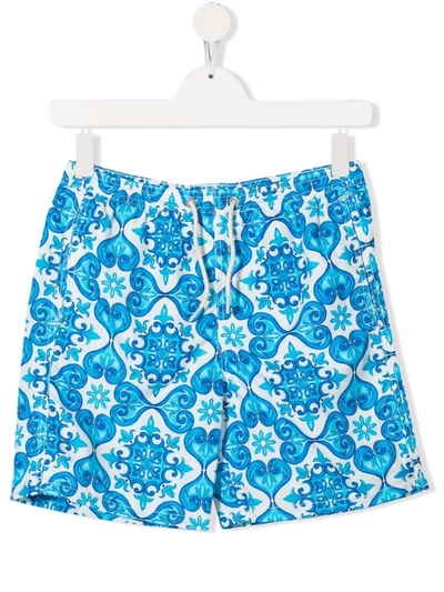 Mc2 Saint Barth Teen Pattern-print Swimming Trunks In Blue