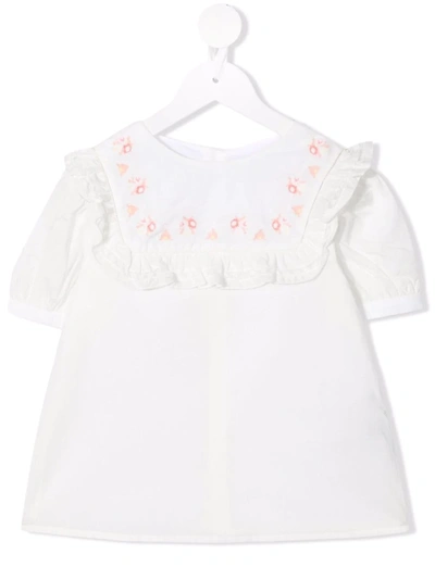 Bonpoint Kids' Embroidered-flower Bib Blouse In White