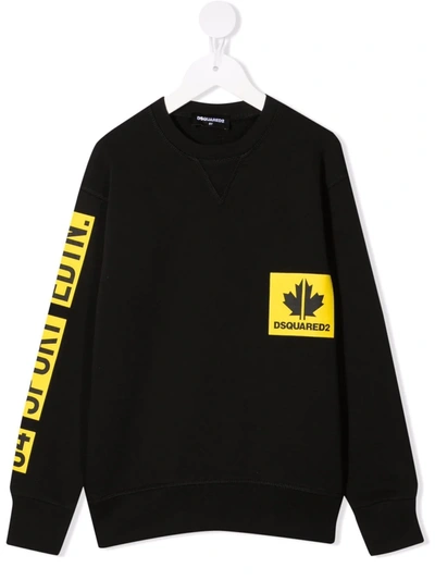 Dsquared2 Kids' Maple Leaf Logo-patch Sweatshirt In Black