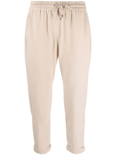Brunello Cucinelli Cropped Drawstring Track Pants In Neutrals