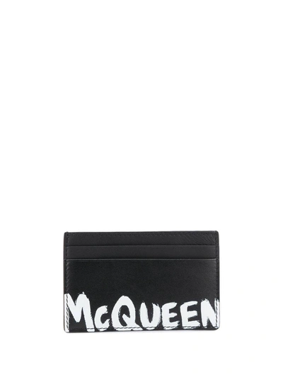 Alexander Mcqueen Graffiti Logo Leather Card Case In Black