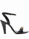 Saint Laurent Maillon Leather Sandals With Golden Chain In Black