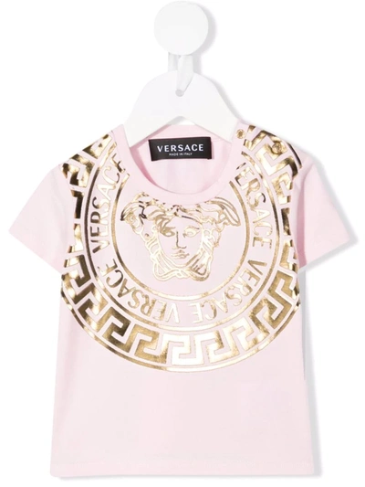 Versace Babies' Girls Pink & Gold Logo T-shirt