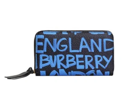 Burberry Elmore Graffiti-print Grained Leather Wallet In Black