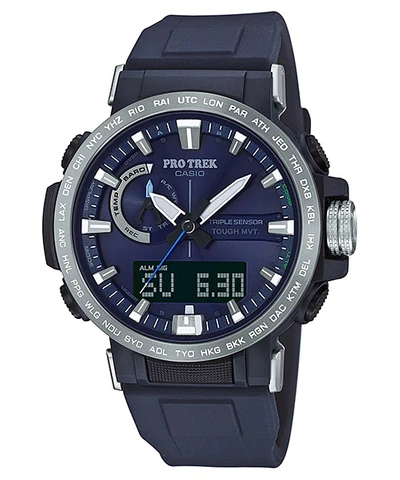 Casio Pro Trek Alarm World Time Quartz Analog-digital Mens Watch Prw-60-2adr In Black,blue
