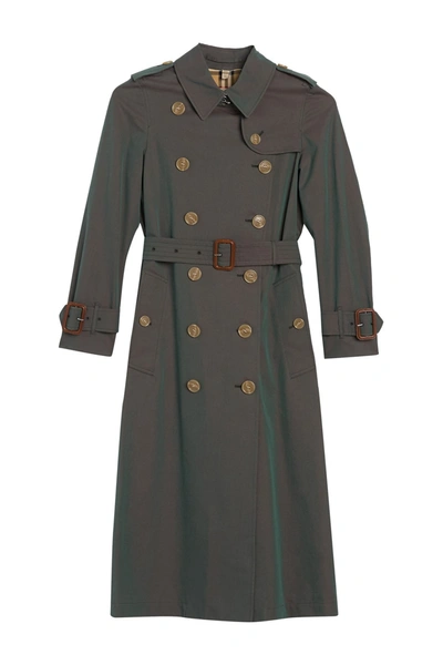 Burberry Ladies Aldeby Belted Double Breasted Trench Coat In Green