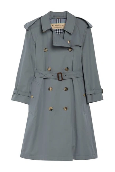 Burberry Leamington Belted Doubled Breasted Trench Coat In Blue
