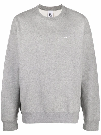 Nike Logo-embroidered Crew-neck Sweatshirt In Grey