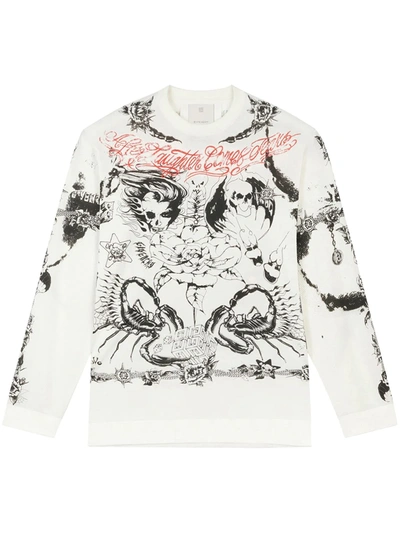 Givenchy Tattoo-print Crew-neck Sweatshirt In White