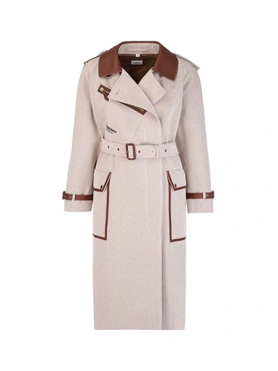 Burberry Cotton Canvas Trench Coat With Leather Inserts In Beige