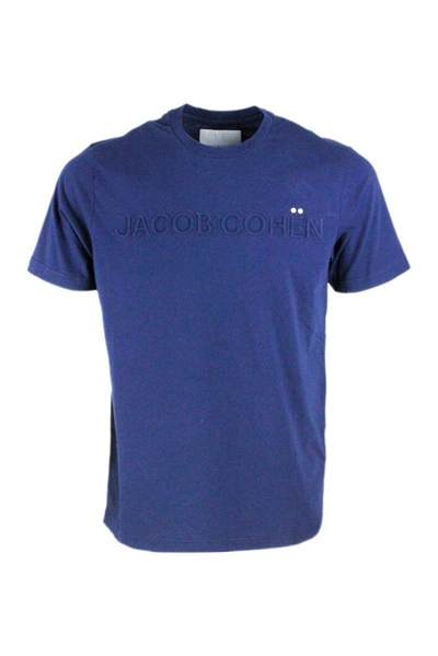 Jacob Cohen Short-sleeved Crew Neck T-shirt With Embossed Writing In Blue