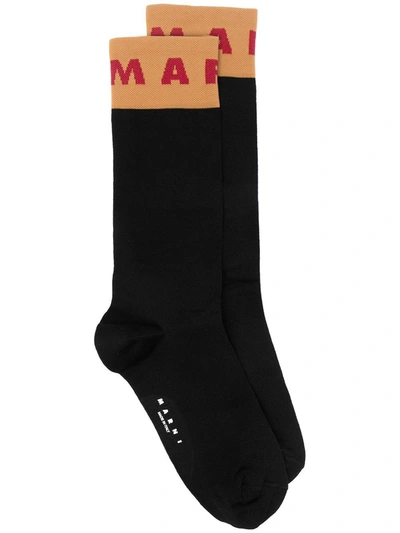 Marni Logo-intarsia Cotton Socks In Black