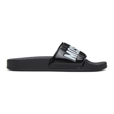Moschino Men's Rubber Slides With Logo Branding In Nero