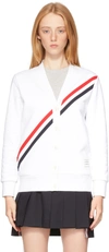 THOM BROWNE WHITE DIAGONAL STRIPE CARDIGAN