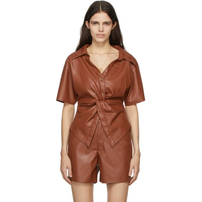 Nanushka Burgundy Vegan Thora Short Sleeve Shirt In Brown