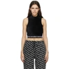 ALEXANDER WANG T BLACK CORDUROY LOGO ELASTIC MOCK NECK TANK TOP