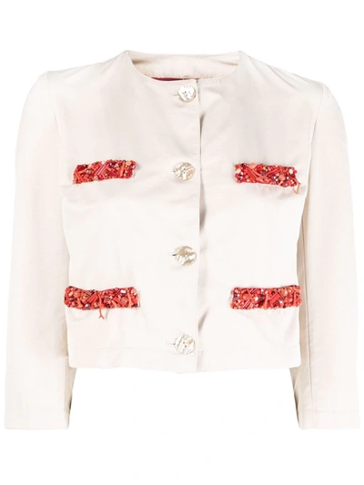 Pre-owned A.n.g.e.l.o. Vintage Cult 1990s Bead-embellished Cropped Jacket In Neutrals