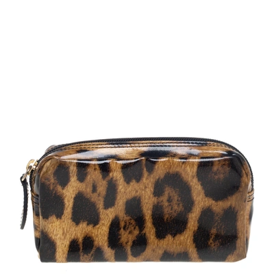 Pre-owned Roberto Cavalli Beige/brown Leopard Print Patent Leather Cosmetic Pouch