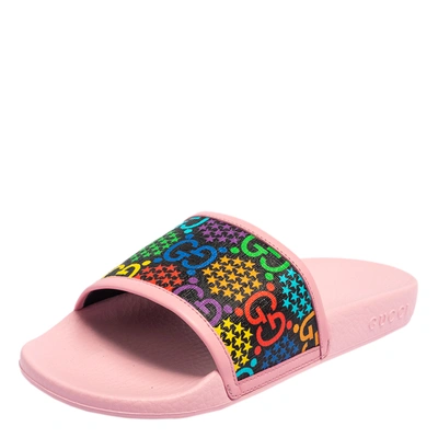 Pre-owned Gucci Multicolor Coated Canvas And Leather Gg Psychedelic Printed Slides Size 36