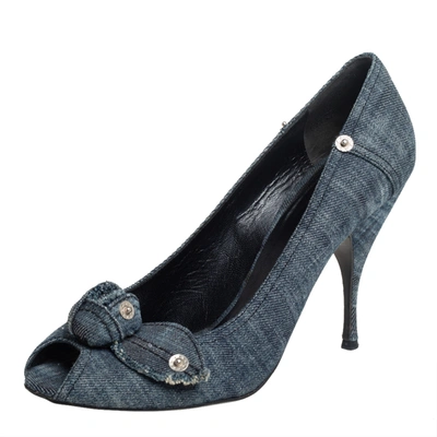 Pre-owned Miu Miu Blue Denim Peep-toe Pumps Size 41