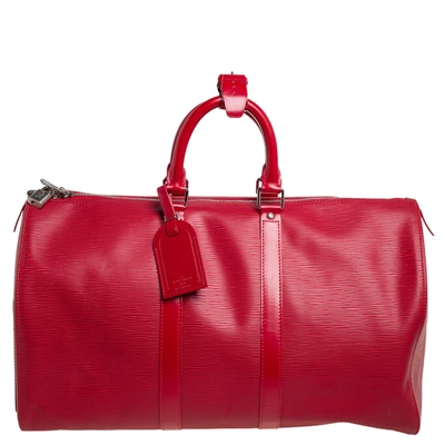 Pre-owned Louis Vuitton Red Epi Leather Keepall 45