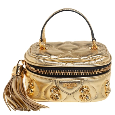 Pre-owned Moschino Gold Quilted Leather Mini Dollaro Top Handle Bag