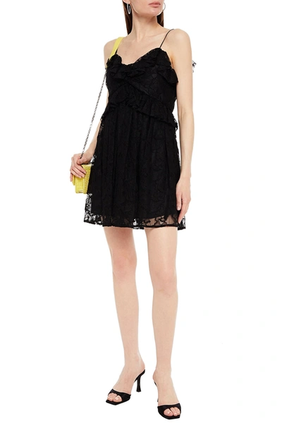 Msgm Ruffled Lace Mini Dress In Black