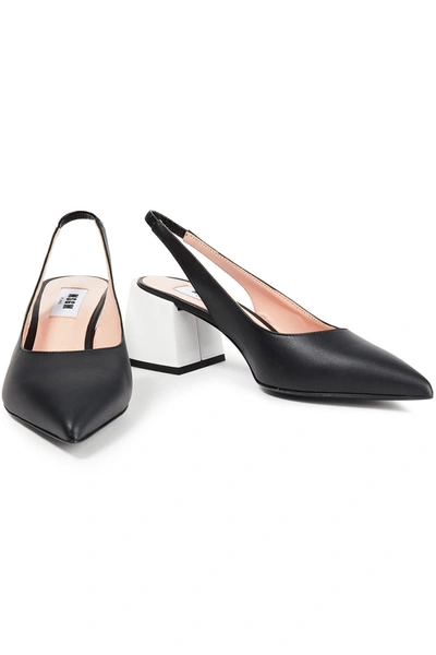 Msgm Two-tone Leather Slingback Pumps In Black