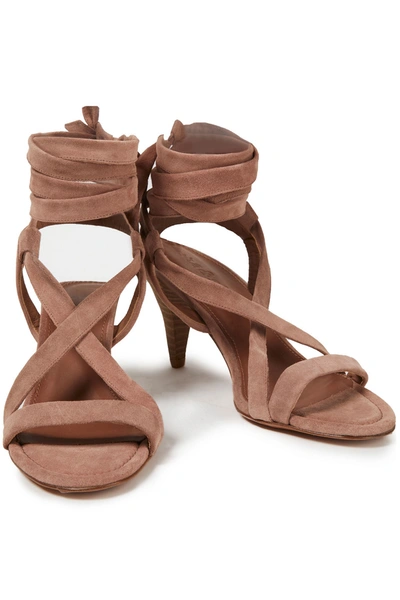Ba&sh Buckled Studded Suede Sandals In Antique Rose