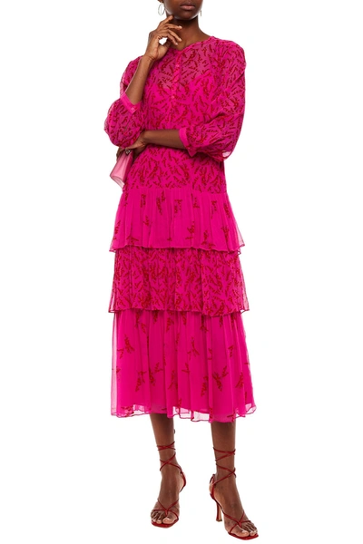 Ba&sh Morris Tiered Printed Chiffon Midi Dress In Pink