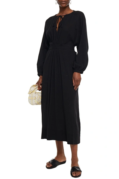 Rodebjer Endre Gathered Crinkled-cotton Midi Dress In Black