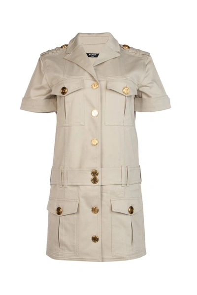 Balmain Button-embellished Military Dress In Neutrals